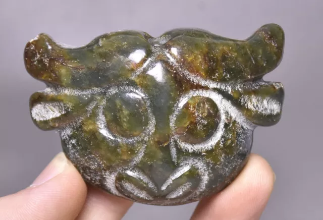 6CM China Hongshan Culture Hetian Jade Carve Cattle Ox Bull Amulet Pendant