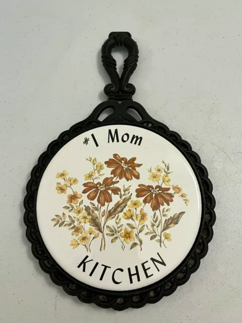 Vintage Cast Iron Ceramic Number One 1 Mom Kitchen Trivet Wall Hanging Hot Plate