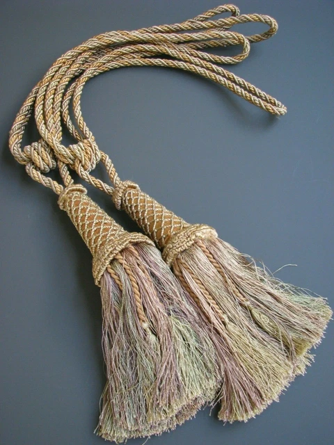 Pair Of Large Gold Tone Braided Tassel Drapery Tieback Ropes~Unused New Cond