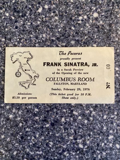 Ticket Stub Frank Sinatra Jr Feb. 29, 1976 Pecora's Fallston, Md.