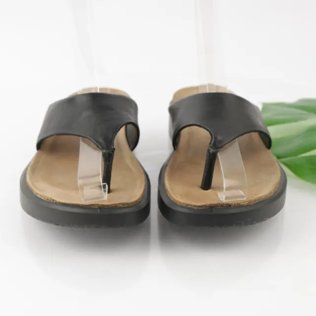 Ecco Women's Corksphere Sandal Size 7 Thong Slide Flip Flop Black Leather Shoe 3