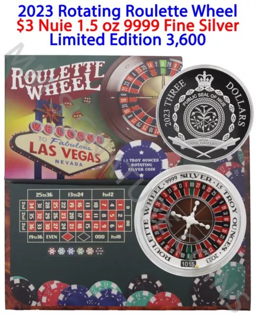 2023 Spinning Roulette Wheel 1.5 oz .9999 Fine Silver Coin Niue Pamp Suisse