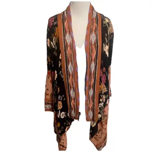 Umgee Floral Mixed Print Kimono Topper Womens Small/Medium Black & Pink