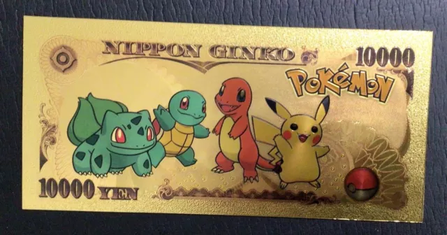 Vintage 10,000 Yen Pokemon 24 KT Gold Plated! Old Paper Currency! Novelty!