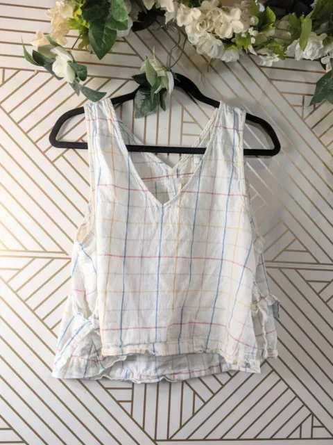 MADEWELL Women's Side-Tie Tank Top in Windowpane Sleeveless Size Large