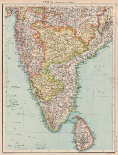 SOUTH INDIA & CEYLON (SRI LANKA) . Mysore Madras (Chennai) Hyderabad 1924 map
