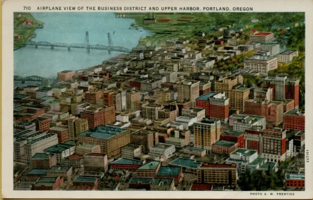 Air Aerial Airplane View Business District Harbor Portland OR Postcard C20