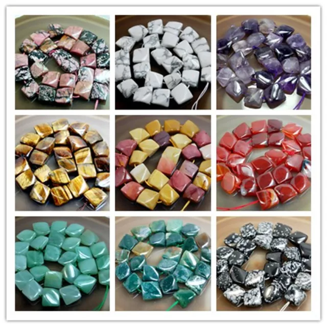 15-16mm Natural Gemstone Twist Square Beads For Jewelry Making 15"