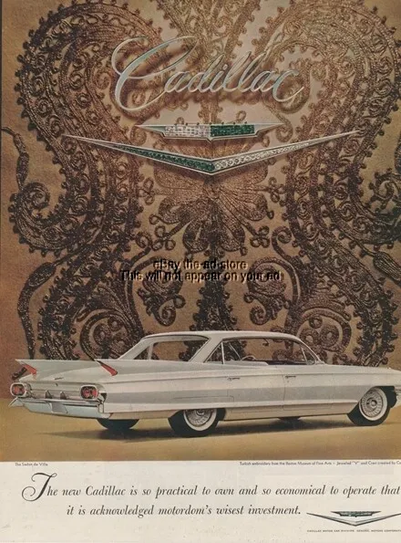 1961 White Cadillac Sedan DeVille Cartier Jewels Classic 1960s Car Ad