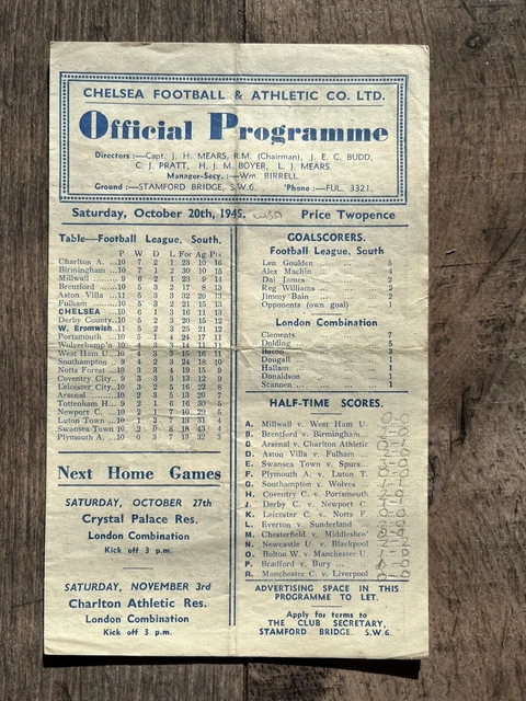 Programme De Match Angleterre Vs Pays De Galles 1945 - Football Vintage - État Très Bon - Collection