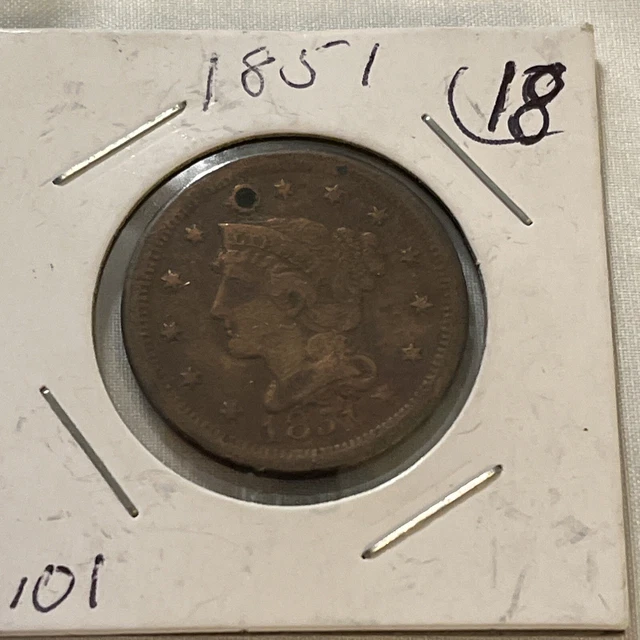1851 Braided Hair Large Cent Very Fine
