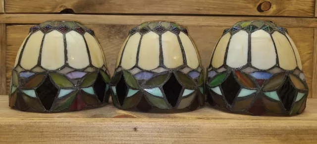 Set Of 3 Beautiful Tiffany-Style Stained Glass Lamp Shades Light Pendants