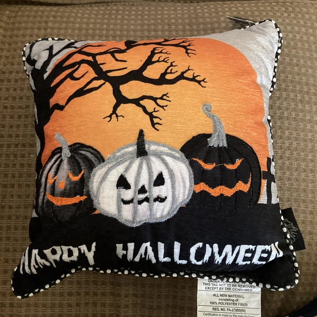 Brand New Halloween Spooky Happy Halloween Throw Pillow Orange Black