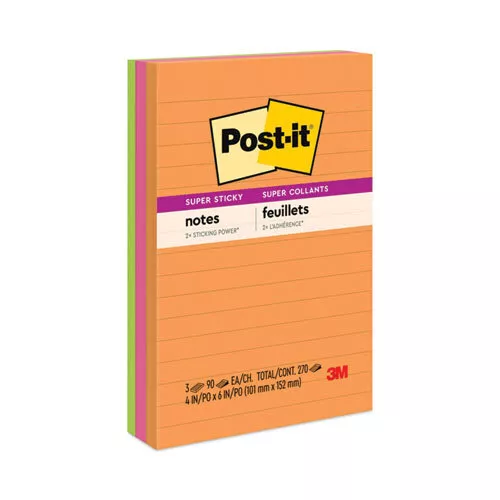 Post-It Notes Super Sticky Patins En Énergie Boost Collection Couleurs, Ruled, 4