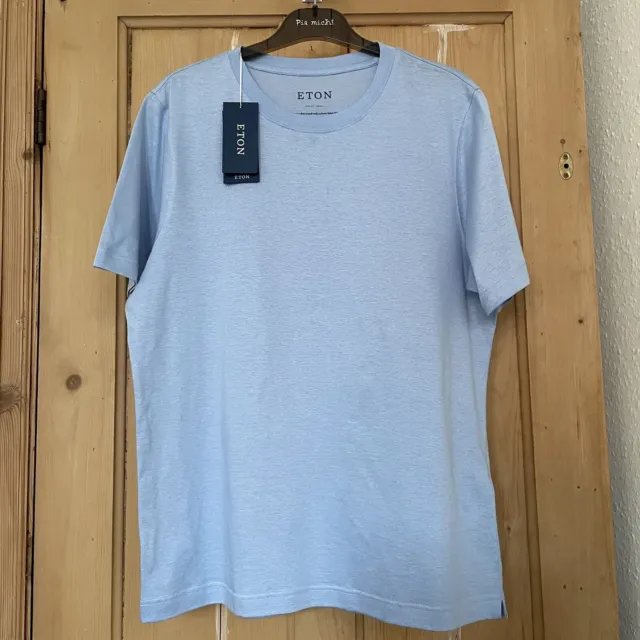 Eton Cotton Linen Blue T-Shirt Made with Italian Spun Yarn S Slim Fit RRP £129