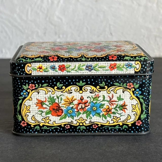 Mini Tin Box Daher Ware Floral Hinged Lid Made In England 4" RD