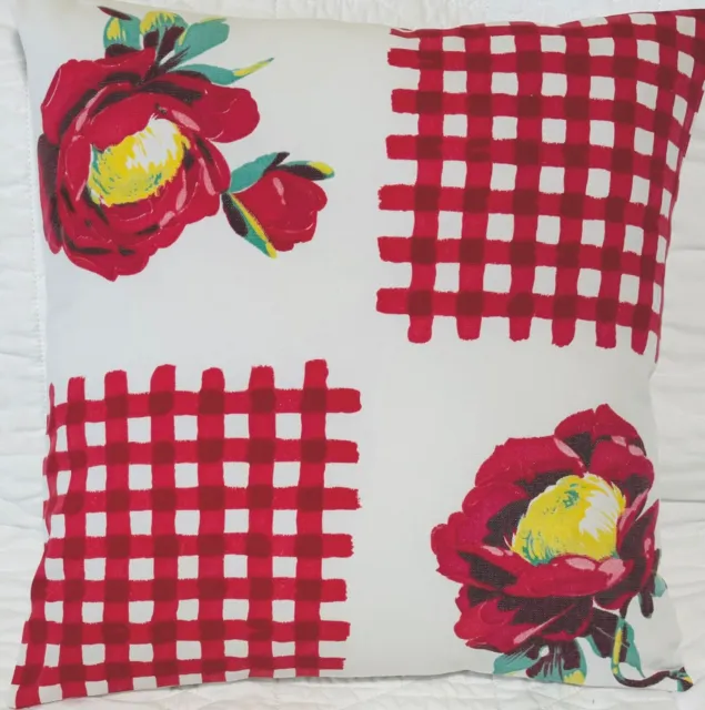 Vintage Wilendur Tablecloth Pillow Cover - Large Red Poppies,  Red Gingham Check