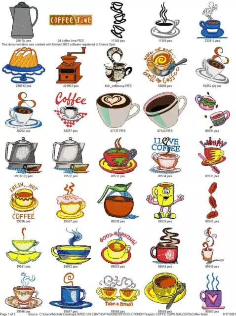 195 Coffee & Drinks Embroidery Machine Designs Collection Pes Brother