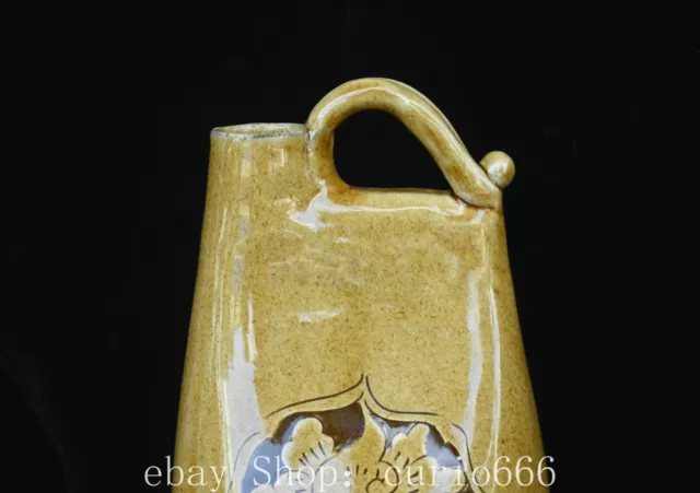 9.4'' Old Chinese Cizhou Kiln Porcelain Portable Lotus Flower Horse Milk Pot 2