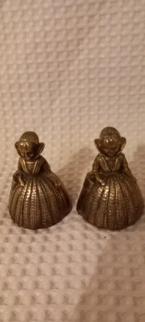 Vintage Pair Of Solid Brass Beautiful Serving Bells Elizabethan Lady's Vgc