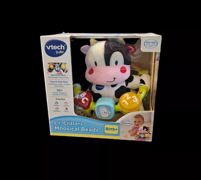 VTech Lil' Critters Moosical Beads Plush Cow Musical Baby Birth+ Toy Brand New