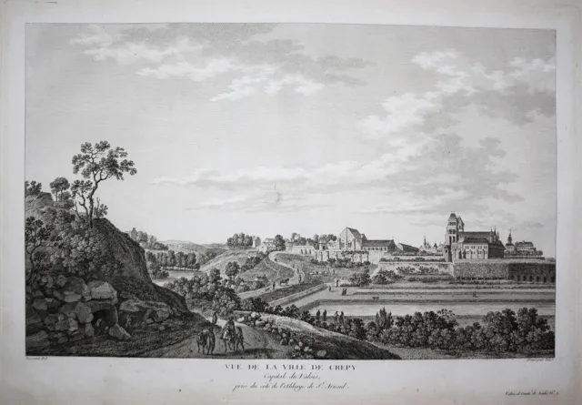 Crepy-En-Valois Oise Hauts-De-France Vue Rotocalco Engraving Incisione 1780