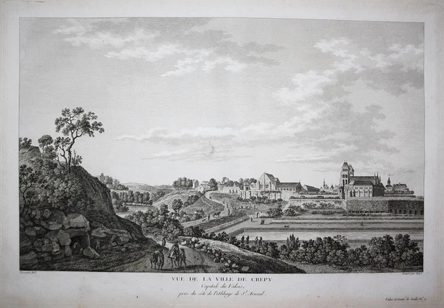 Crepy-en-Valois Oise Hauts-de-France vue gravure engraving Kupferstich 1780