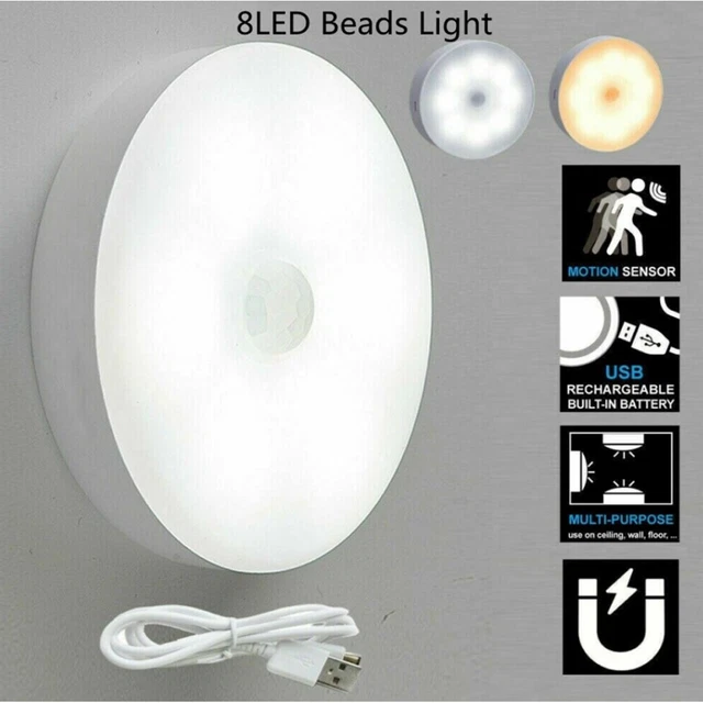 8 LED MOTION Sensor Light USB Wireless PIR Battery Wall Cabinet Stair ...