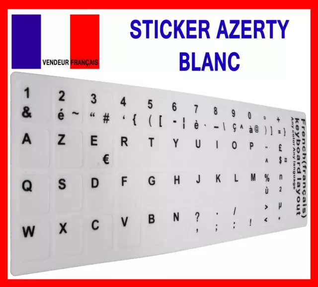 STICKER AUTOCOLLANT AZERTY BLANC pour Touches de Clavier d