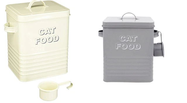 Katzenfutter Aufbewahrung Metallbox Dose mit Deckel und Schaufel Tier Kanister grau cremefarben