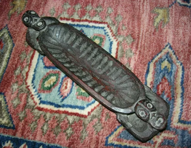 Small Hawaiian Hand Carved Wooden Bowl Supported by Tiki Figures