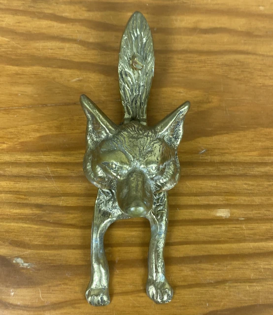 Door Knocker Solid Brass Made In England Wise Fox Coyote/Wolf Mid Century VTG