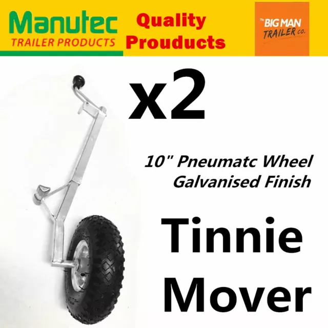 2x Manutec Pneumatic Boat Tinnie Jockey Wheels Dolly Dinghy Wheel Galvanised