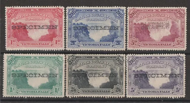 RHODESIA 1905 Victoria Falls set 1d to 5/-, SPECIMEN.