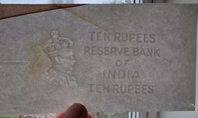 INDIA 10 Rupees Watermarked Banknote Paper from the SS Breda Shipwreck