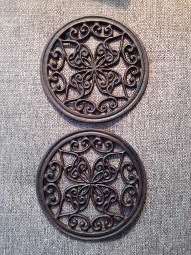 Vintage Cast Iron Clover Leaf Motif 2 Trivets For Hot Dishes,Pots...