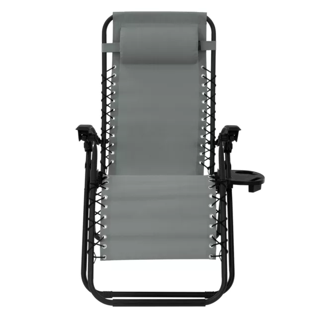 2x Tumbona plegable gris silla de playa/piscina con reposacabezas y portavasos 2