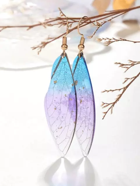 Butterflies wings drop earrings blue purple shadow dangle women jewellery new