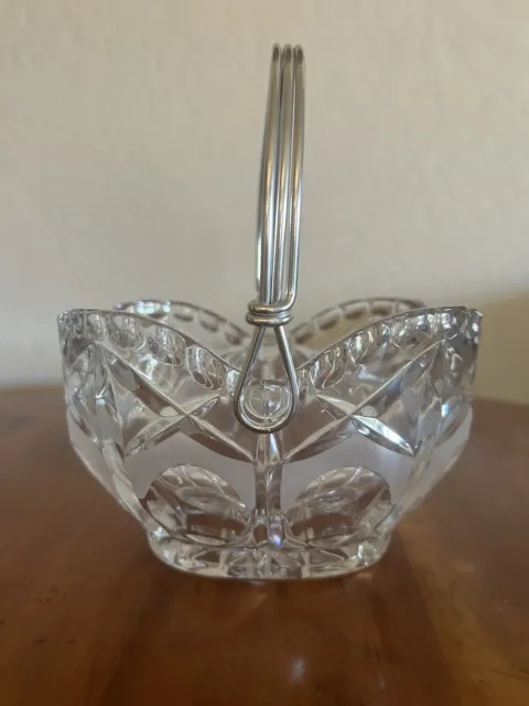 🔥Vintage Heavy Lead Crystal Basket With Silver Handles Mint Condition!