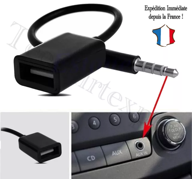 Adaptateur de câble pour lecteur MP3 de voiture, 3.5 Mm, prise Jack Audio  AUX mâle vers USB 2.0 femelle, convertisseur de câble, accessoires de  voiture