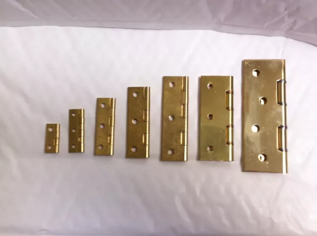 2 x Heavy Duty Solid Brass Butt Hinges 25,38,50,63,75 & 100mm DSW Screws Include