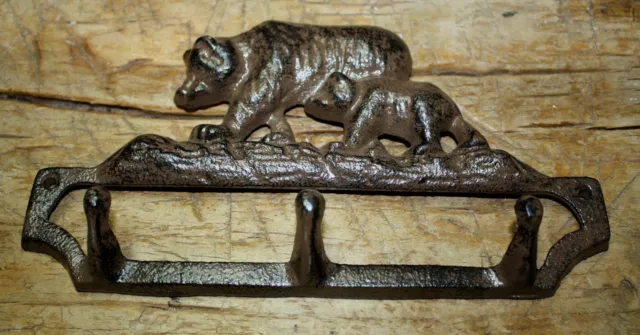 Cast Iron BEAR Towel Hanger Coat Hooks Hat Hook, Key Rack Hunting Camp RUSTIC