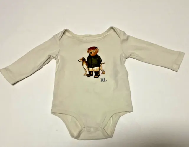Polo Ralph Lauren Baby Boy Bodysuit Polo Bear Dog 6 Months Romper Long Sleeves