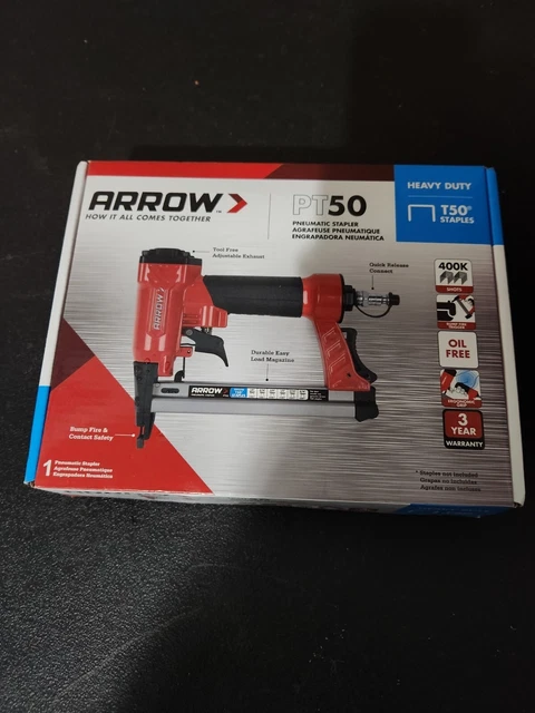 Arrow PT50 Oil-Free Pneumatic Staple Gun, Professional Heavy-Duty Stapler T50