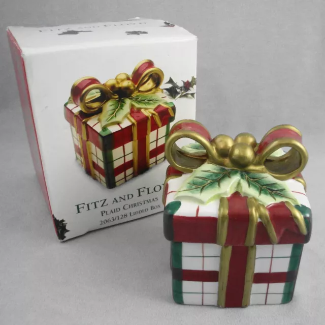 Fitz and Floyd Essentials Ceramic Red Plaid Christmas Gift Trinket Box 2063/128