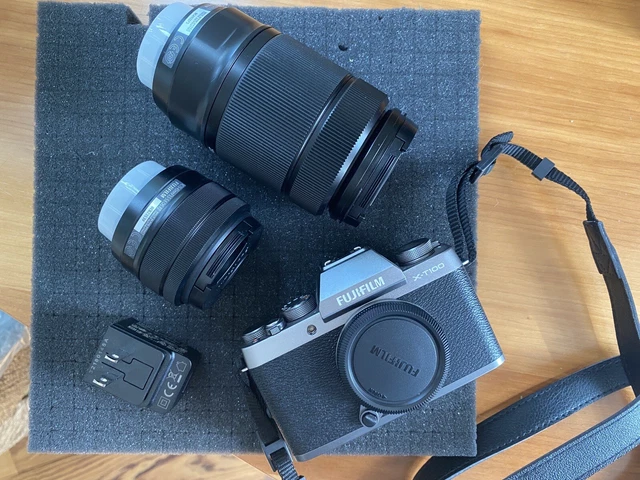 Fujifilm X-T100 24.2MP Digital CAMERA - Silver + XC15-45 & 50-230mm LENSES + Box