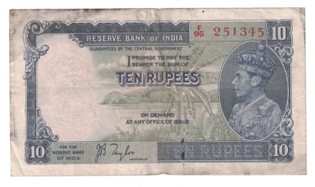 British India - ND (1937) 10 Rupees Banknote (P-19a)