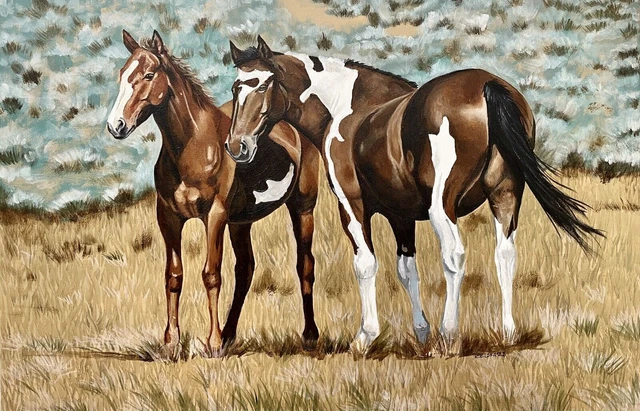 COA Dipinto originale arte acrilico su tela cavallo selvaggio mustang...