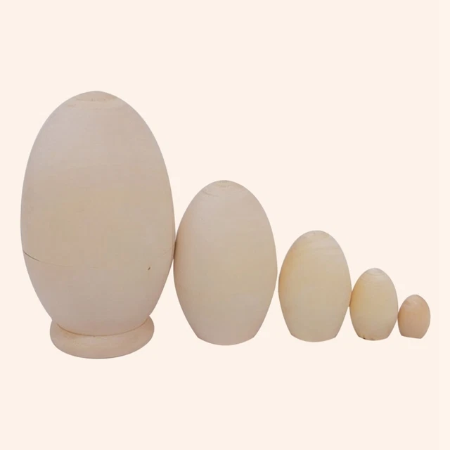 5 piezas Huevos de anidación de madera Hágalo usted mismo Pintura Dibujo Cinco Capas Huevo Anidado Ruso para