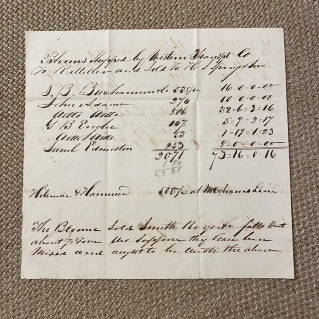 Antique 19th Century Ledger Document IRON WORKS HS Spang & Son Pre-Civil War